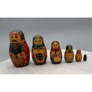 Vintage Matryoshka Russian Nesting Dolls Set of 6 Original 4.5" Full Family RARE